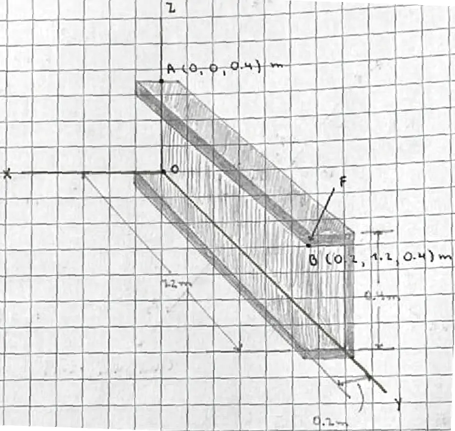 Diagrama de la viga con fuerzas aplicadas y ejes coordenados